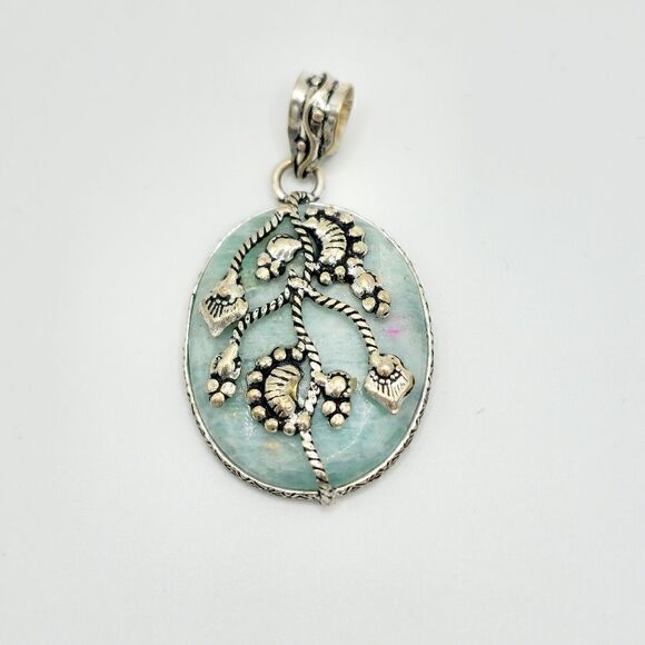 Vintage Sterling silver Amazonite fillagree pendant - Picture 1 of 7